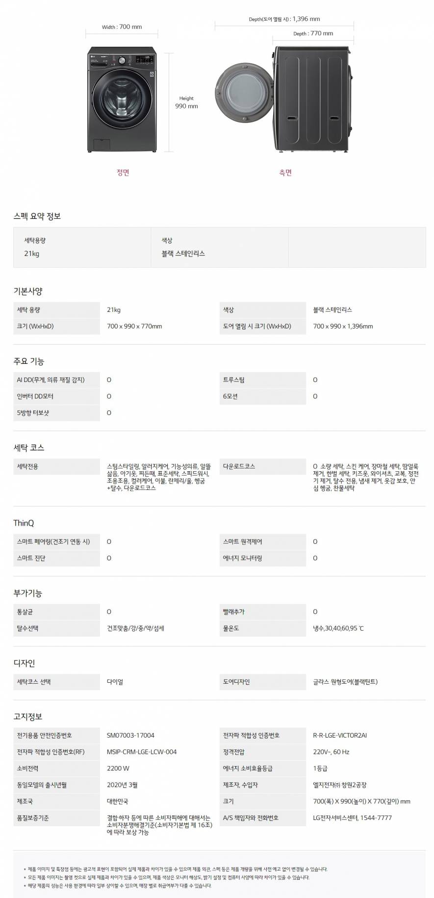 LG 트롬 드럼세탁기 21kg F21KDD